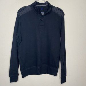 Kenneth Cole Sweater Mens S Black Mock Out Elbow Pads Shoulder Tabs